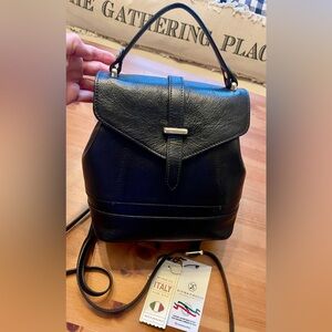 Divina Firenze Trilli Convertible 3-Way Leather Backpack Black Made in Italy